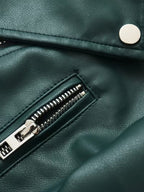 Women's Faux Leather Biker Jacket with Belted Hem and Zip Front