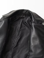 Women's Faux Leather Biker Jacket with Belted Hem and Zip Front