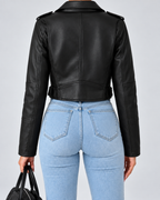 Black cropped moto jacket back