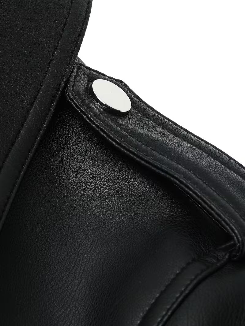 Black cropped moto jacket collar stud detail