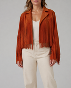 Women's Cropped Fringe Jacket with Lapel Collar