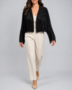 Women's Cropped Fringe Jacket with Lapel Collar