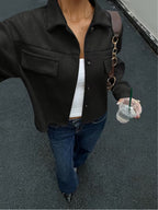 Women's Cropped Jacket with Chest Pockets and Button Front