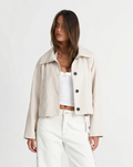 Women's Cropped Jacket with Collar and Button Front