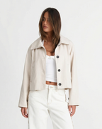 Women's Cropped Jacket with Collar and Button Front