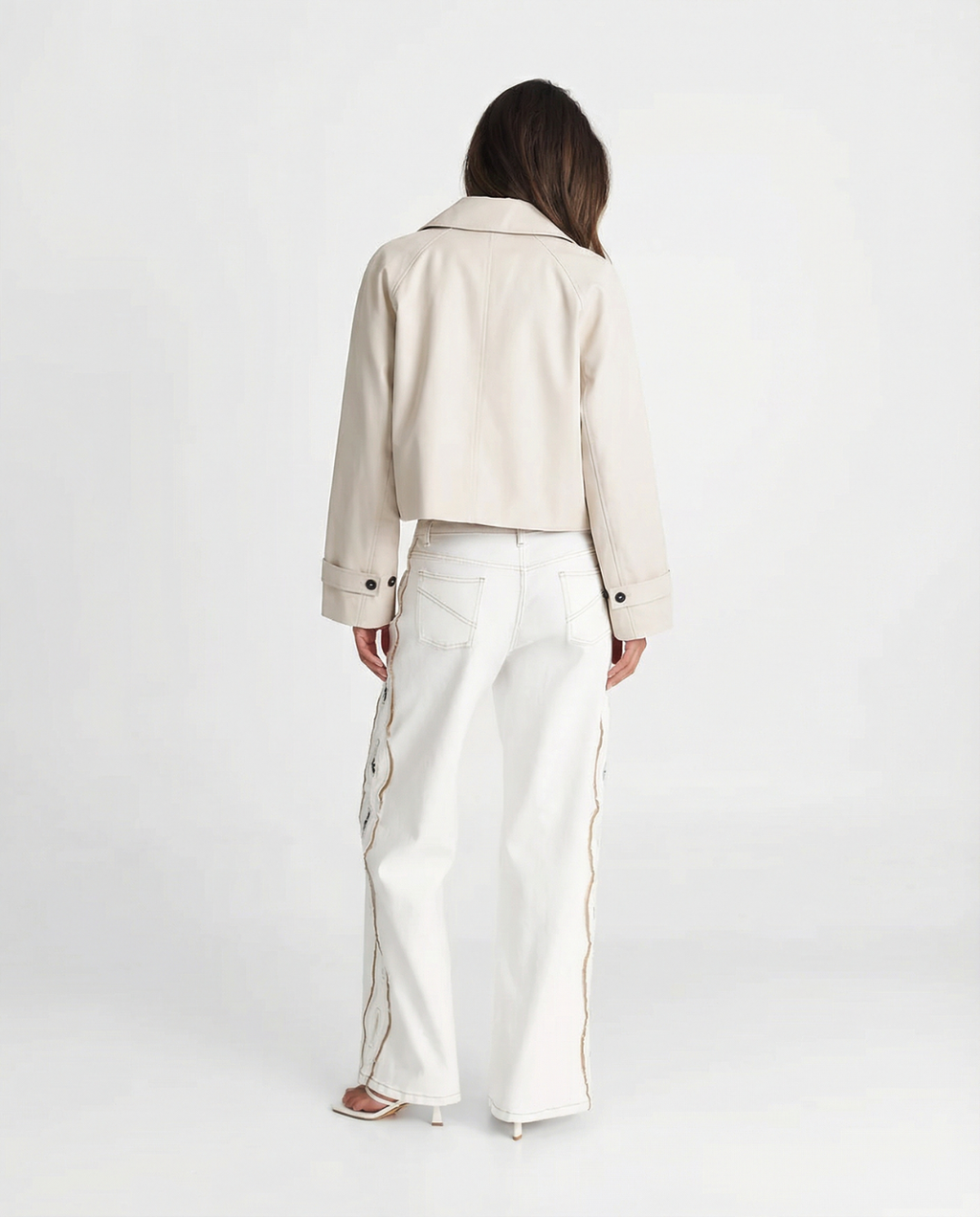 Women's Cropped Jacket with Collar and Button Front