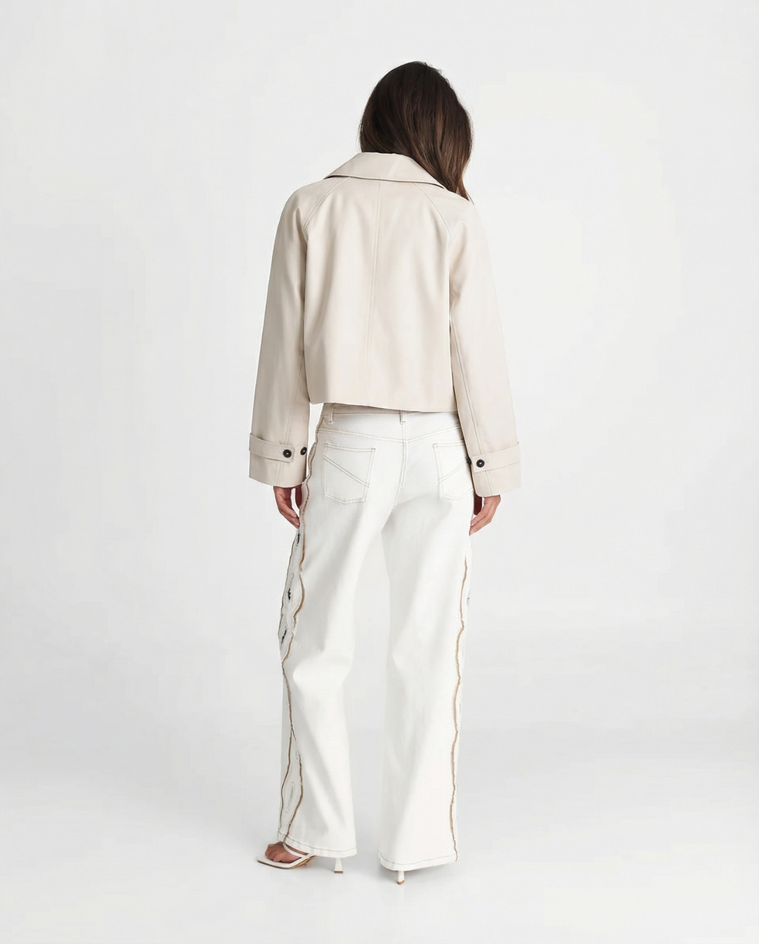 Women's Cropped Jacket with Collar and Button Front