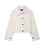 Women's Cropped Jacket with Collar and Button Front