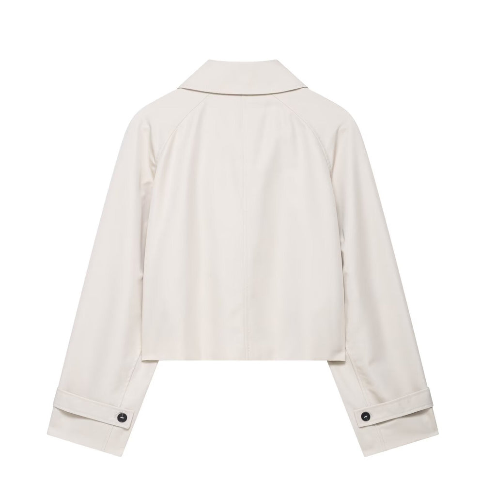 Women's Cropped Jacket with Collar and Button Front