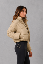 Women's Cropped Padded Puffer Jacket with Drawstring Waist