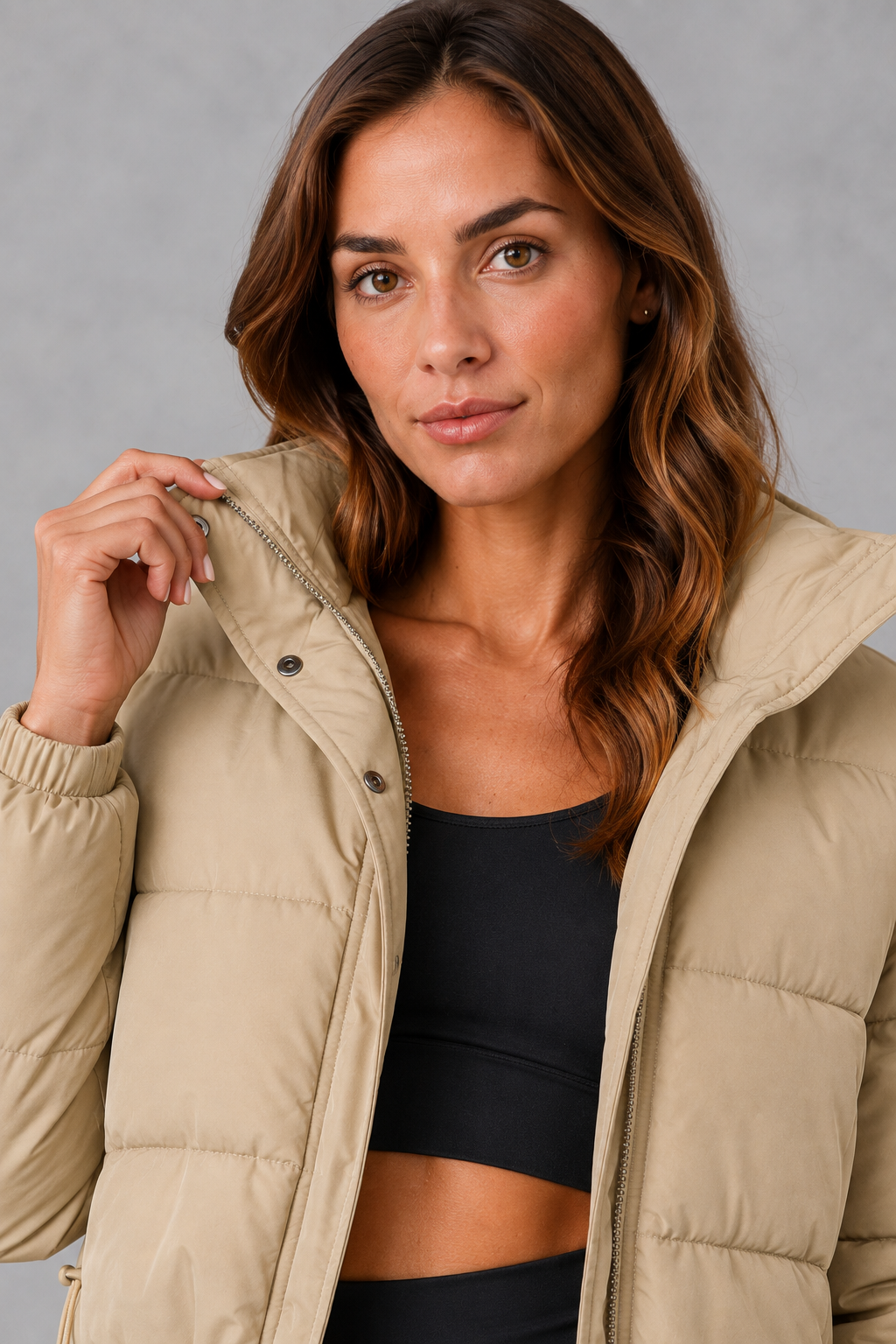Women's Cropped Padded Puffer Jacket with Drawstring Waist