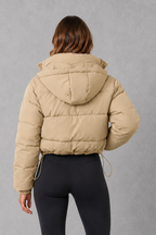 Women's Cropped Padded Puffer Jacket with Drawstring Waist