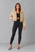 Women's Cropped Padded Puffer Jacket with Drawstring Waist