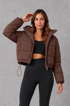 Women's Cropped Padded Puffer Jacket with Drawstring Waist