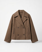 Women's Cropped Pea Coat with Double Breasted Front and Notch Lapels in Brown – flat lay