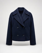 Women's Cropped Pea Coat with Double Breasted Front and Notch Lapels in Navy – flat lay