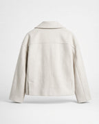 Women's Cropped Pea Coat with Double Breasted Front and Notch Lapels in White – flat lay back