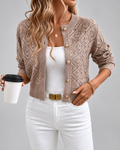 Women's Cropped Pointelle Knit Cardigan with Gold Coloured Buttons
