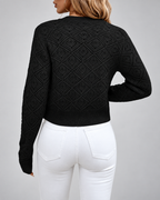 Women's Cropped Pointelle Knit Cardigan with Gold Coloured Buttons