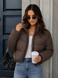 Women's Padded Cropped Puffer Jacket with Zip Front and Stand Collar