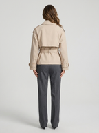 Women's Cropped Trench Coat with Double Breasted Front and Belted Waist