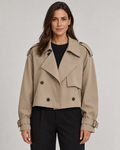 Women's Cropped Trench Coat with Double Breasted Front and Buckle Cuffs