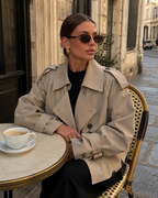 Women's Cropped Trench Coat with Double Breasted Front and Buckle Cuffs