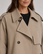 Women's Cropped Trench Coat with Double Breasted Front and Buckle Cuffs