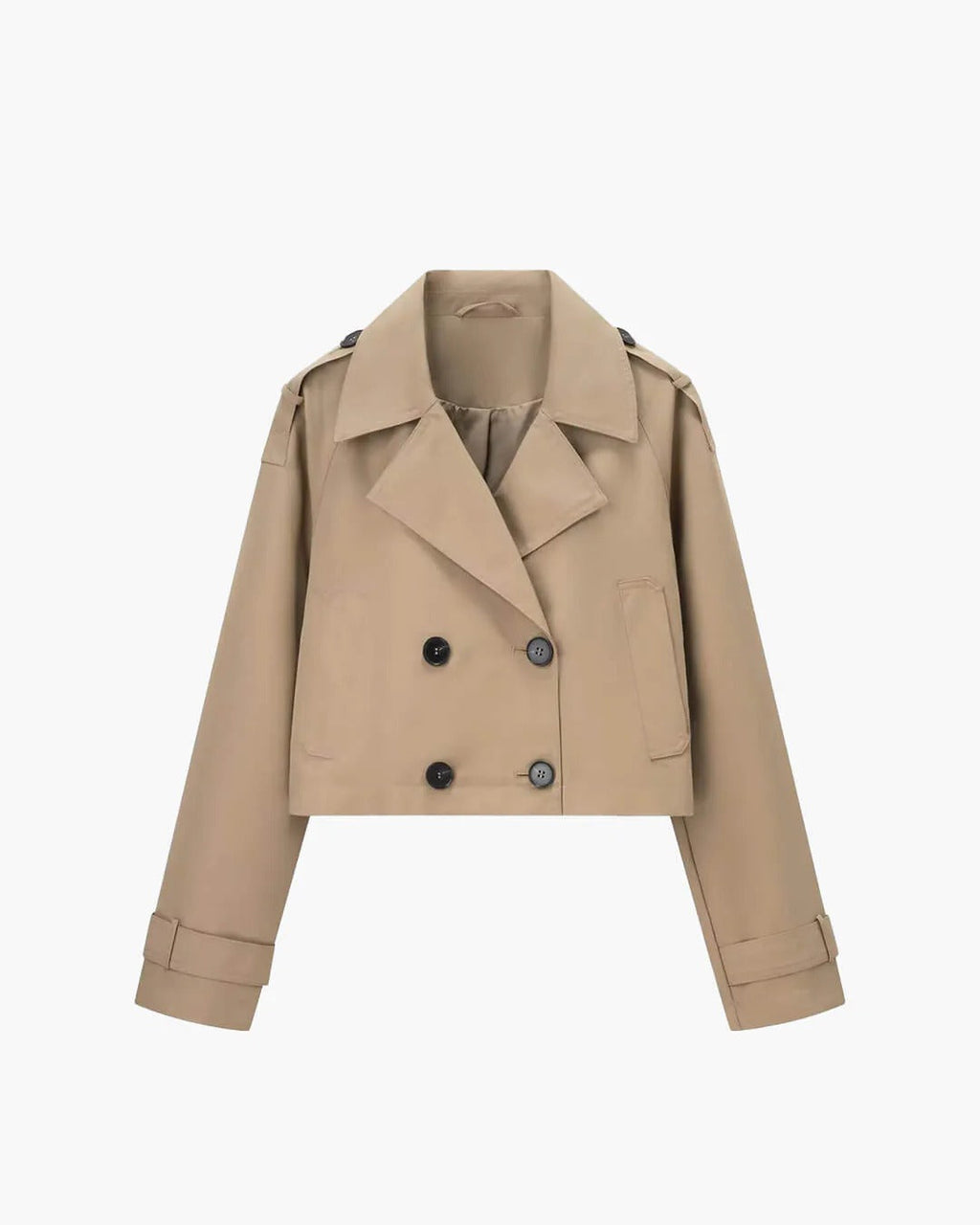 Women's Cropped Trench Coat with Double Breasted Front and Lapel Collar