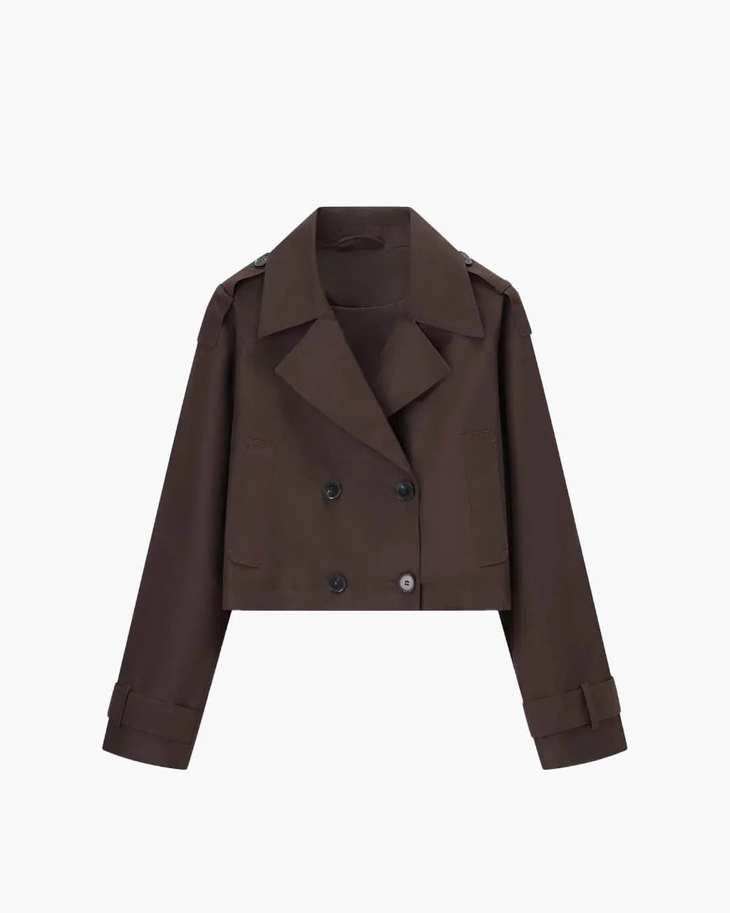 Women's Cropped Trench Coat with Double Breasted Front and Lapel Collar