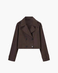 Women's Cropped Trench Coat with Double Breasted Front and Lapel Collar