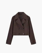 Women's Cropped Trench Coat with Double Breasted Front and Lapel Collar