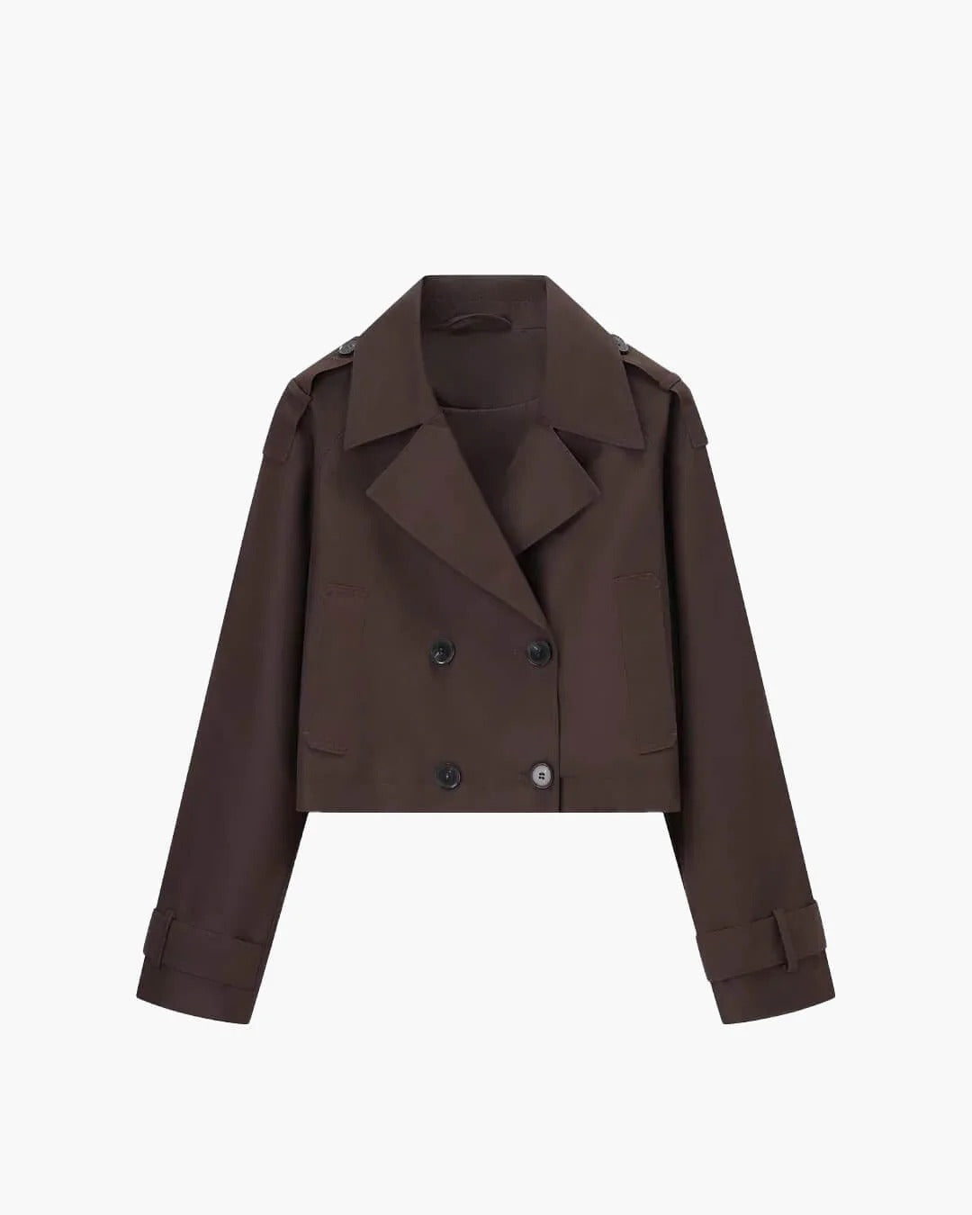 Women's Cropped Trench Coat with Double Breasted Front and Lapel Collar