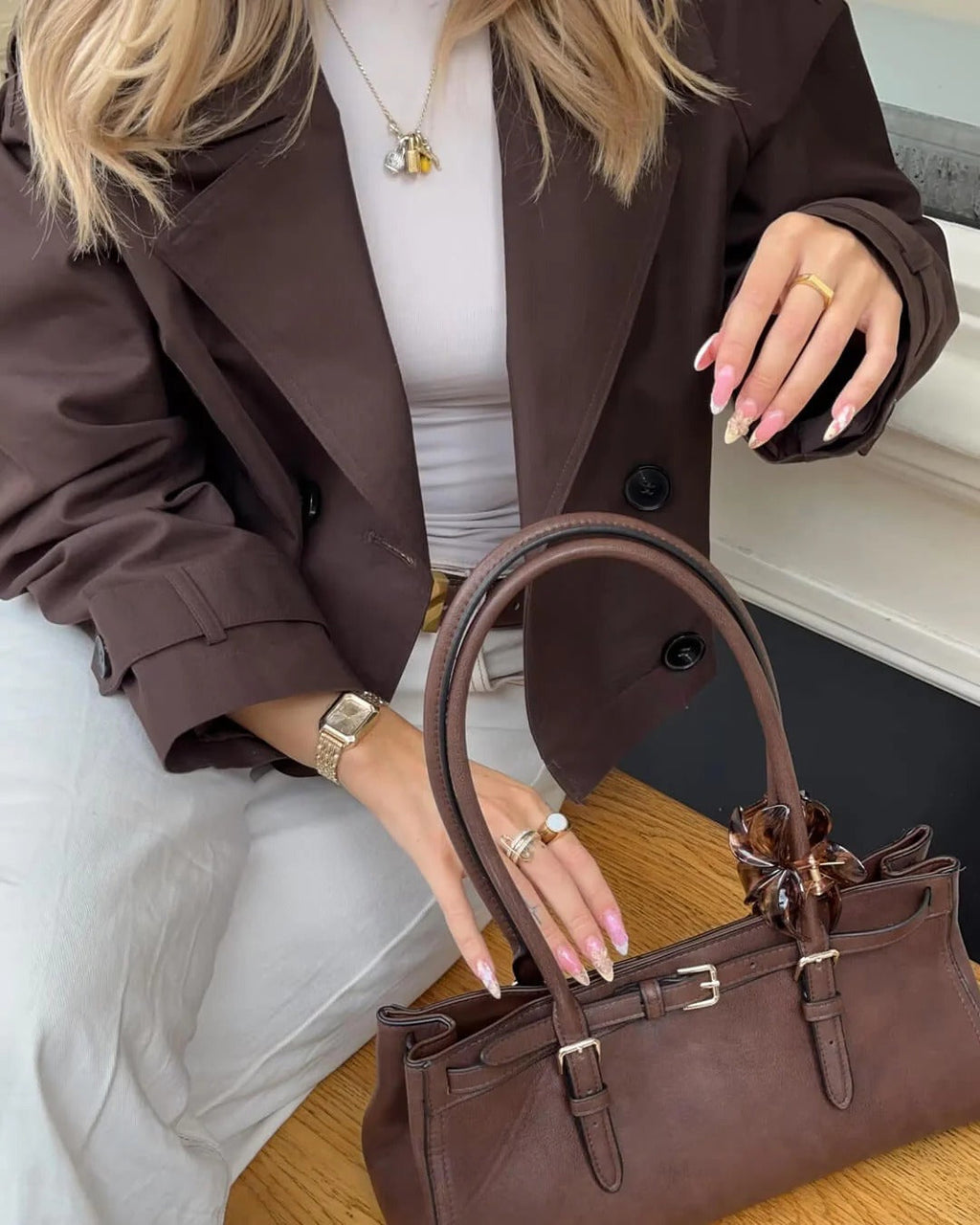 Women's Cropped Trench Coat with Double Breasted Front and Lapel Collar