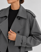 Women's Cropped Trench Jacket with Double Breasted Front and Belted Cuffs