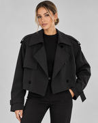 Women's Cropped Trench Jacket with Double Breasted Front and Belted Cuffs