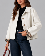 Women's Cropped Trench Jacket with Check Lined Cuffs