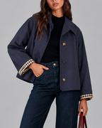 Women's Cropped Trench Jacket with Check Lined Cuffs