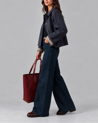 Women's Cropped Trench Jacket with Check Lined Cuffs