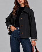 Women's Cropped Trench Jacket with Check Lined Cuffs