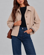 Women's Cropped Trench Jacket with Check Lined Cuffs