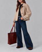 Women's Cropped Trench Jacket with Check Lined Cuffs