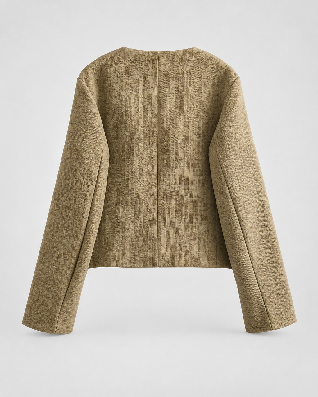 Women's Cropped Tweed Jacket with Gold Buttons and Round Neck