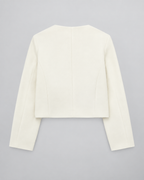Women's Cropped Tweed Jacket with Gold Buttons and Round Neck