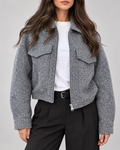Women's Cropped Wool Blend Jacket with Zip Front and Collar