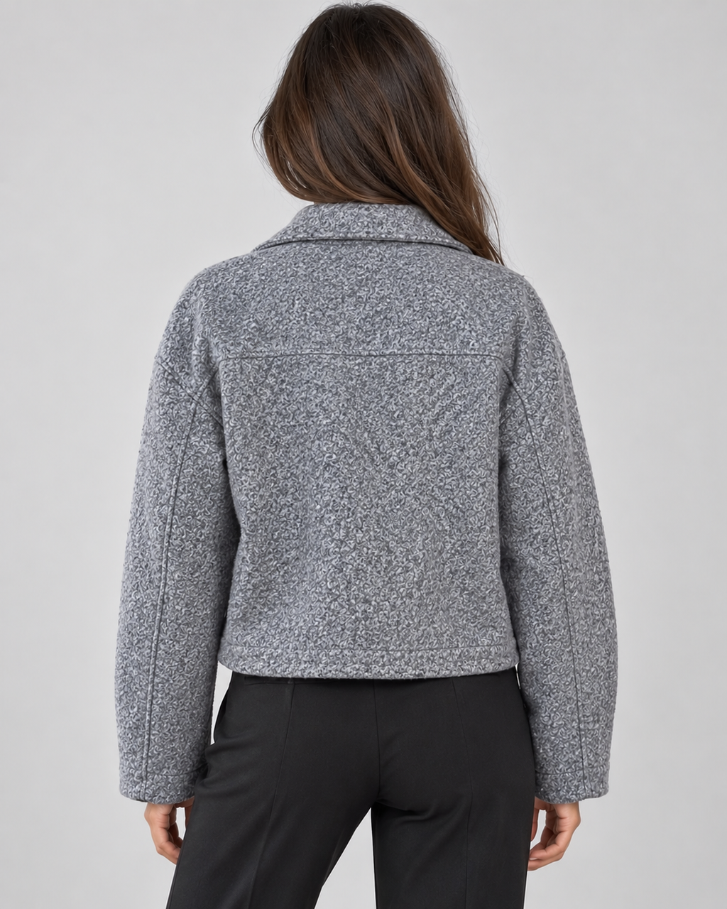 Women's Cropped Wool Blend Jacket with Zip Front and Collar