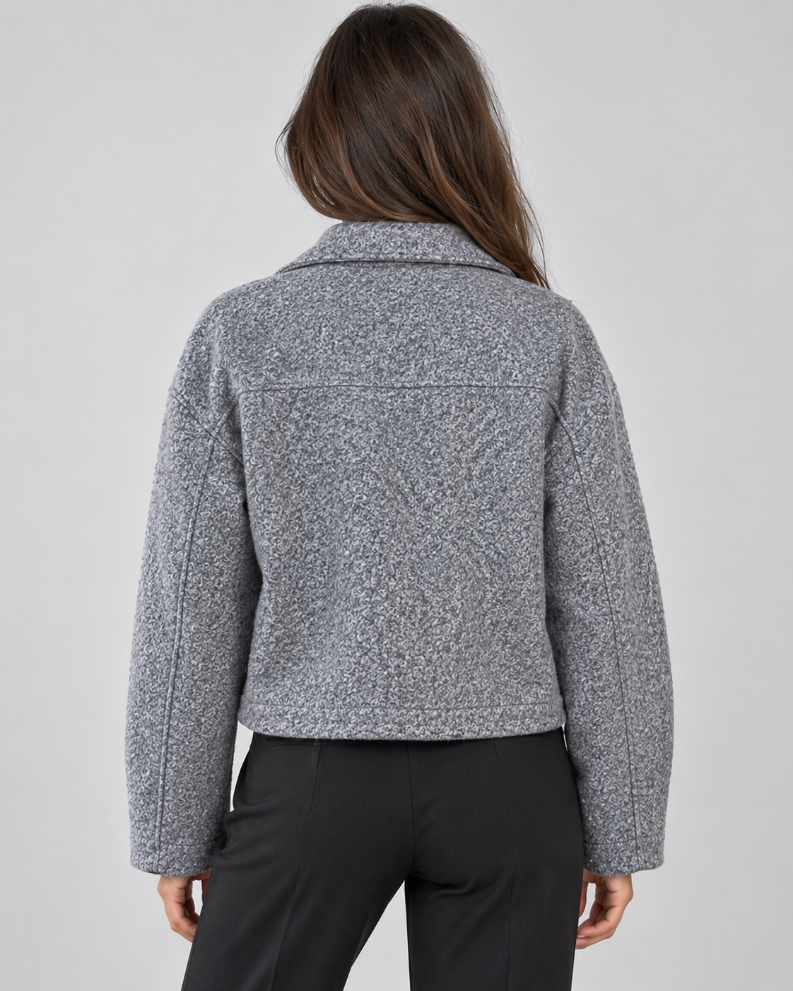 Women's Cropped Wool Blend Jacket with Zip Front and Collar