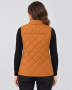 Women's Diamond Quilted Gilet with Stand Collar and Zip Pockets in Brown – photo 3