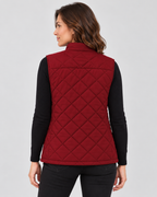 Women's Diamond Quilted Gilet with Stand Collar and Zip Pockets in Red – photo 3