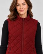 Women's Diamond Quilted Gilet with Stand Collar and Zip Pockets in Red – photo 4